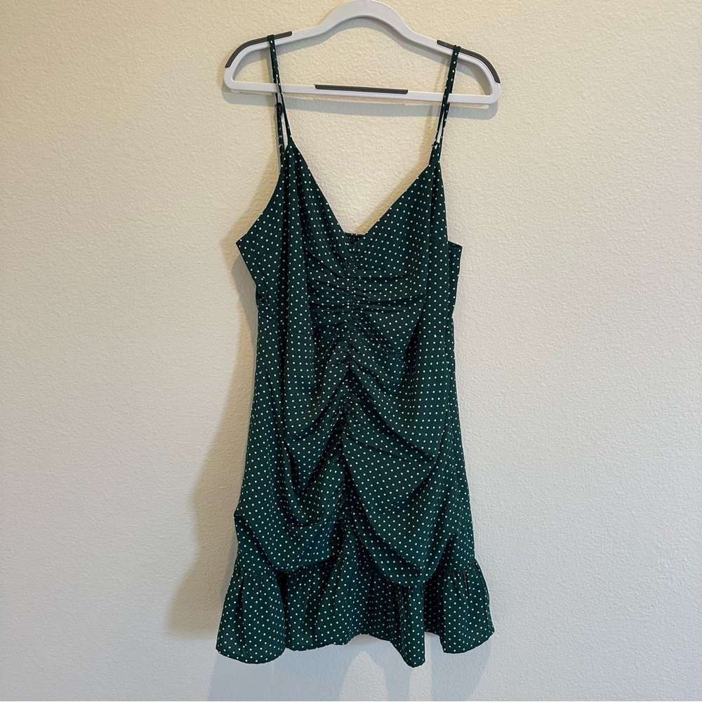 Urban Outfitters Dark Green Mini Dress with White Dots